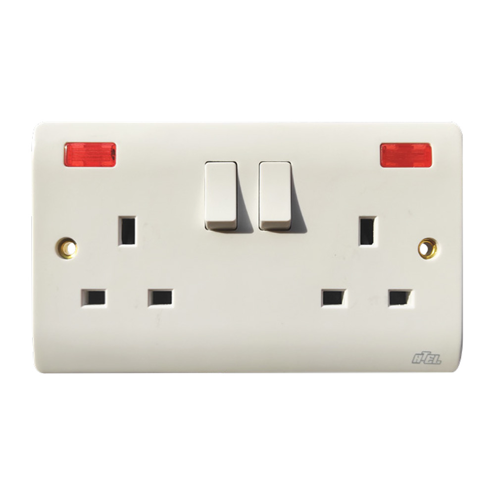 13A 2 Gang Switched Socket Single Pole+Neon