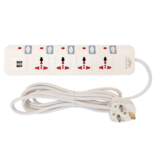 4-way Extension socket 2 USB