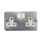 ATEL 13A 2 Gang Metal Clad Switch Socket