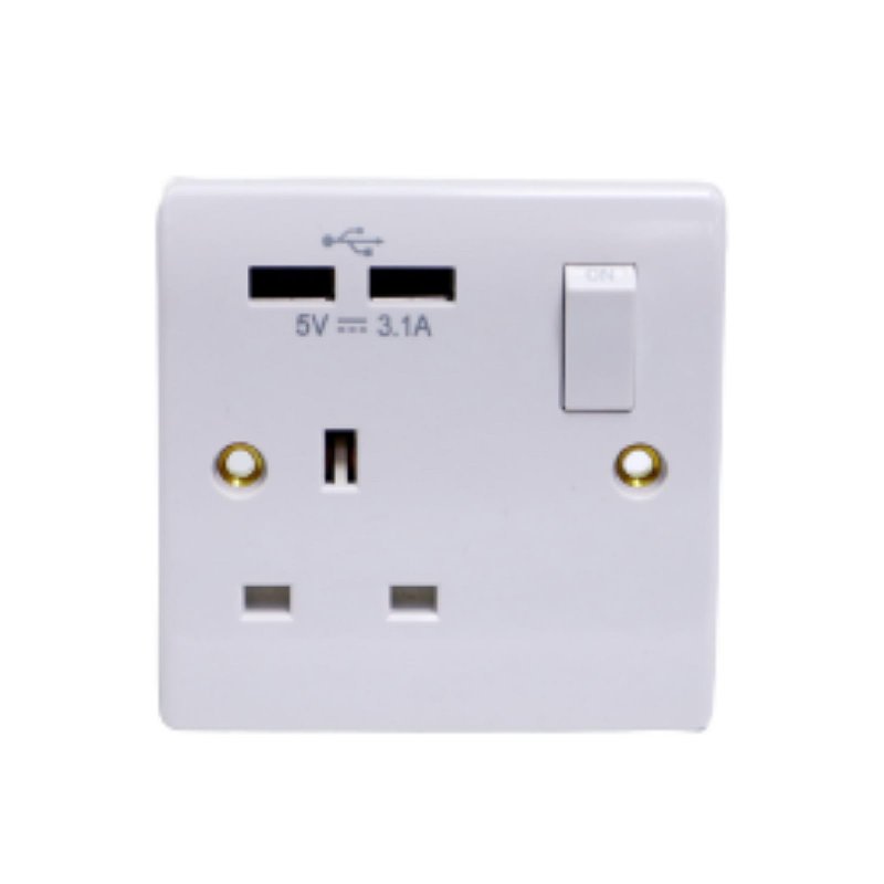 ADMORE 1G 13A switch socket with Double USB chrger White